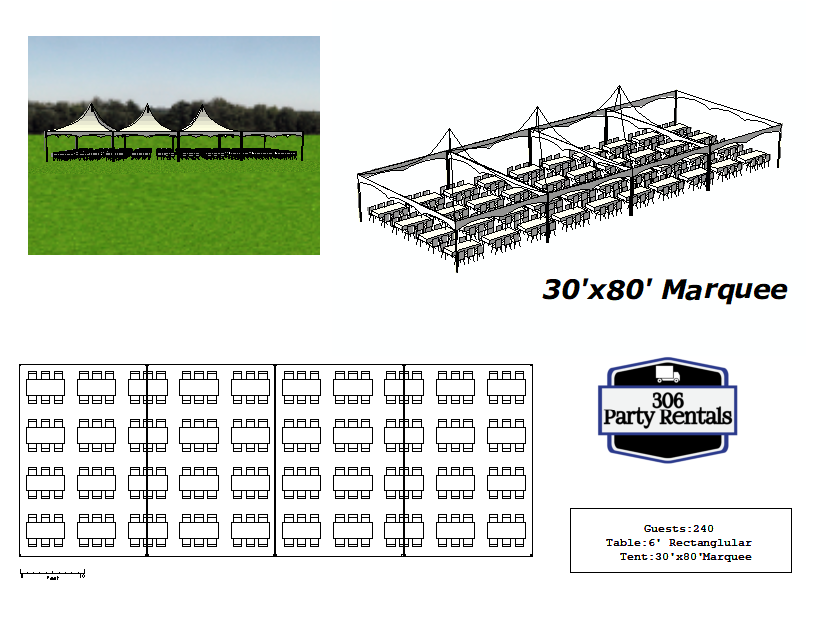 30x80 marquee tent rental 6ft rectangular tables