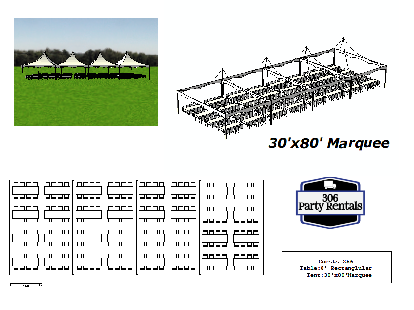 30' x 80' tent layout 8' rectangular tables