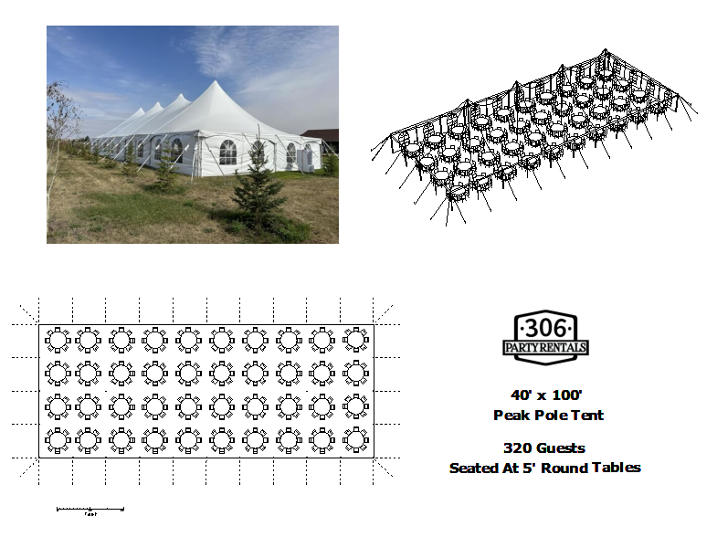 40' x 100' pole tent seating layout